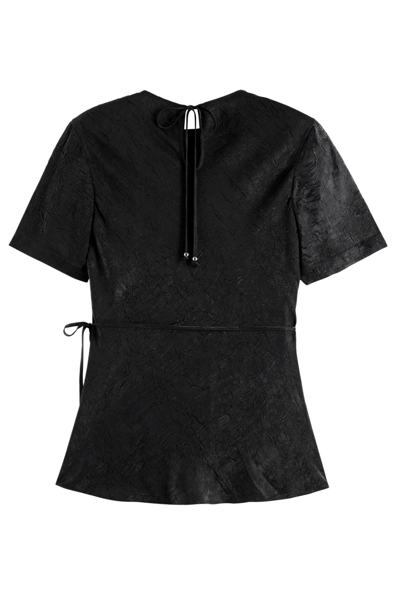 CRUSHED SATIN WRAP TOP BLACK 2