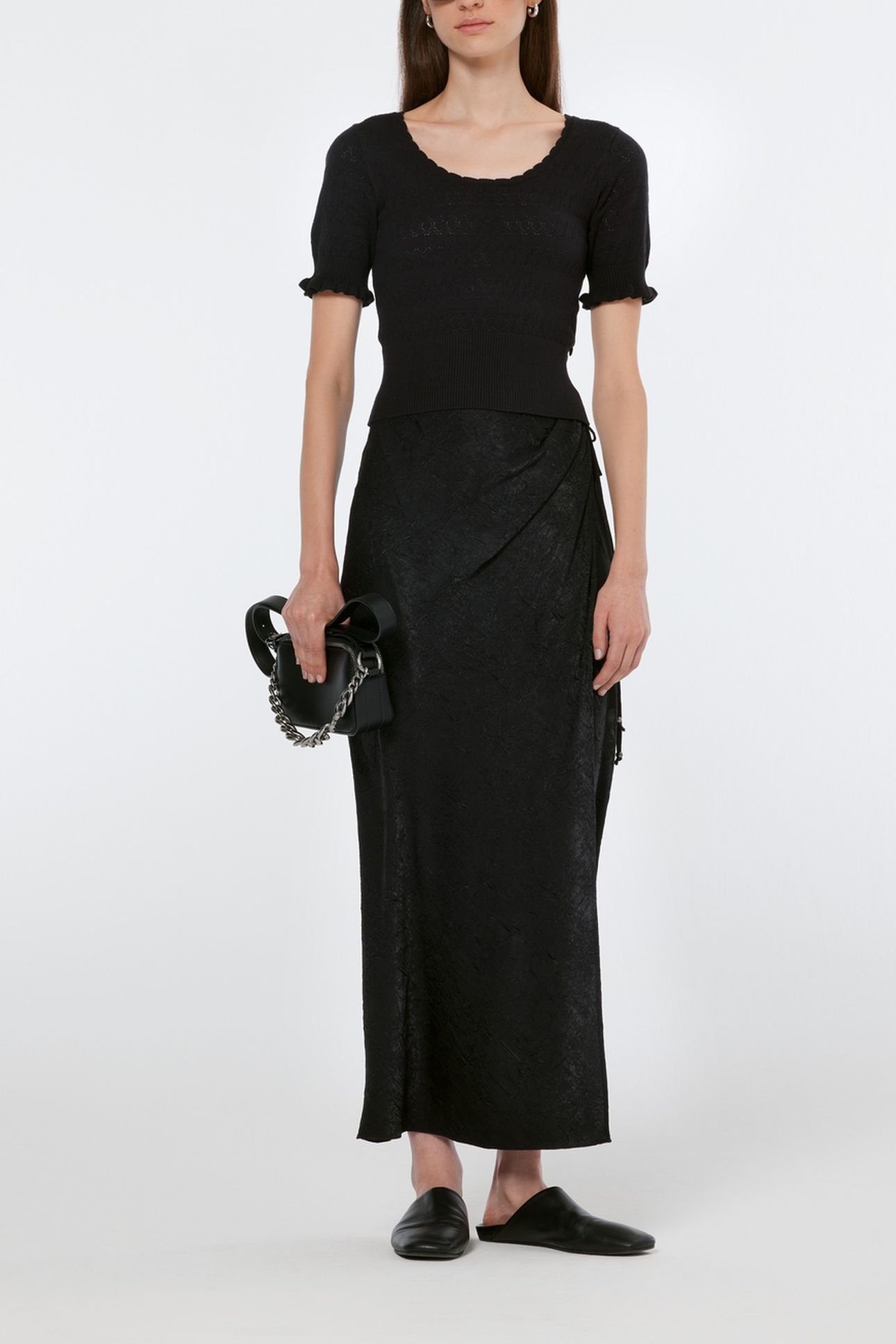 CRUSHED SATIN SKIRT BLACK 1
