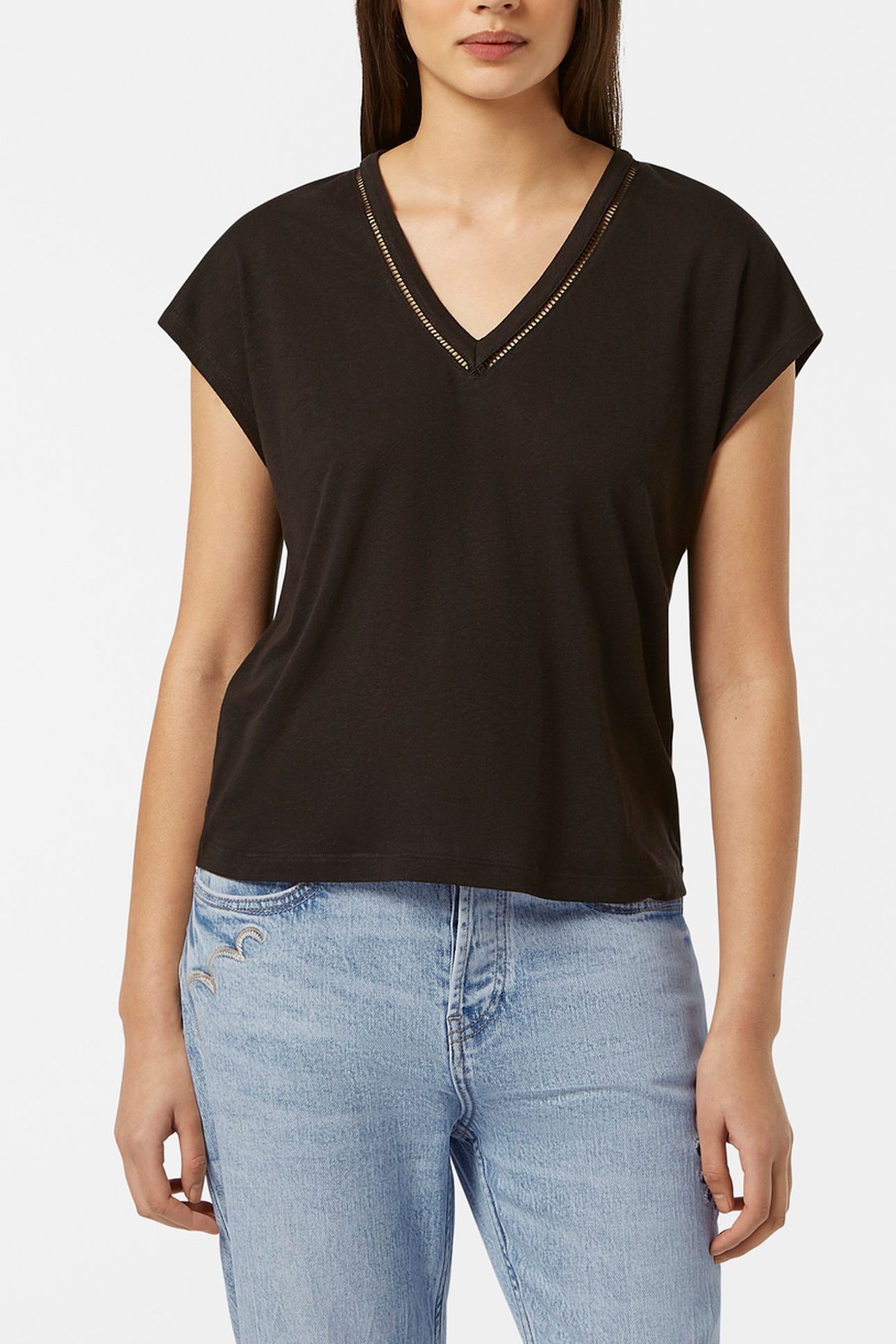 COTTON LINEN V-NECK T-SHIRT PEACH PINK 2