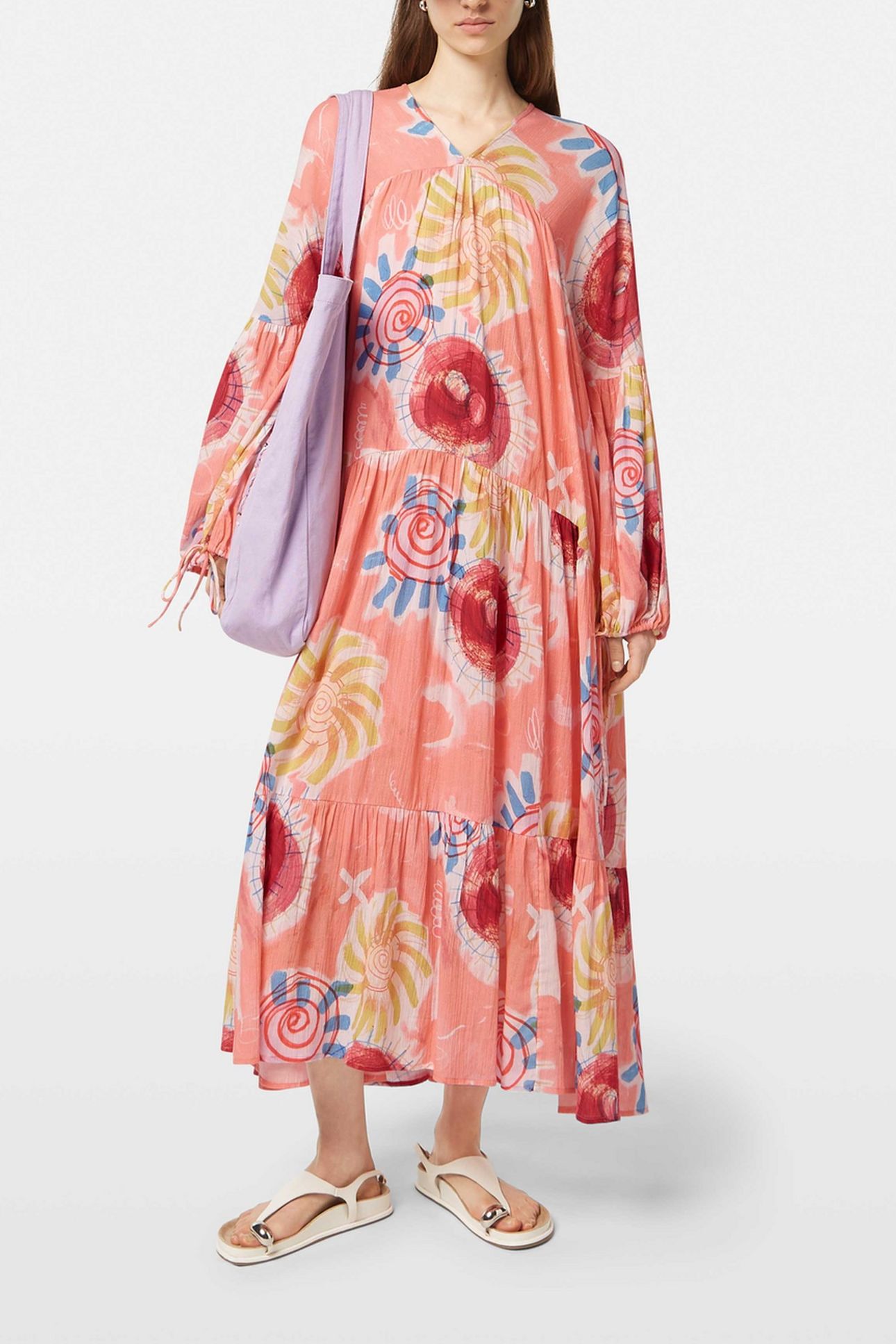 PRINTED CRINKLE MAXI DRESS ABSTRACT SUN PINK 1