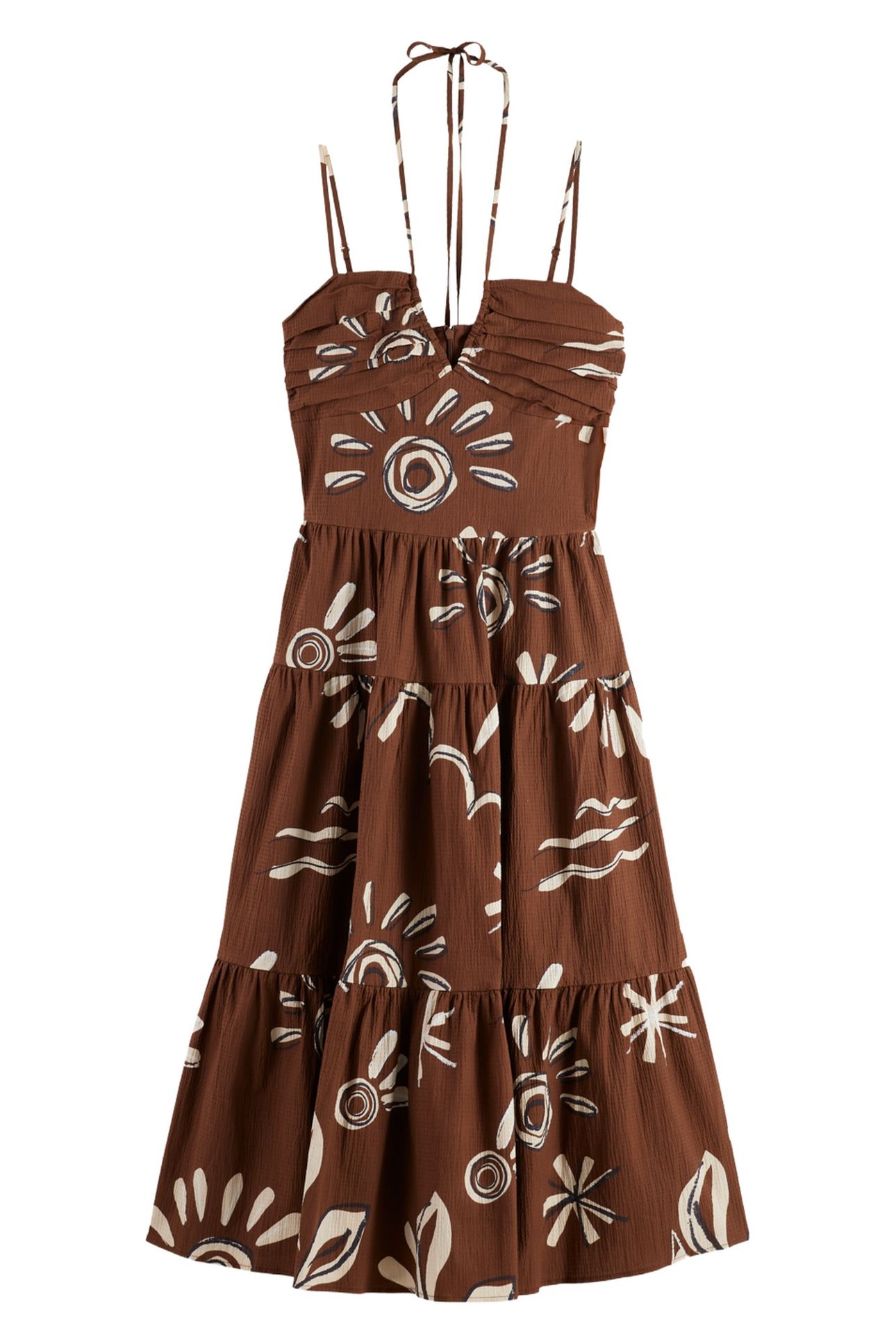 COTTON SEERSUCKER MIDI DRESS INKY SUN BROWN 4