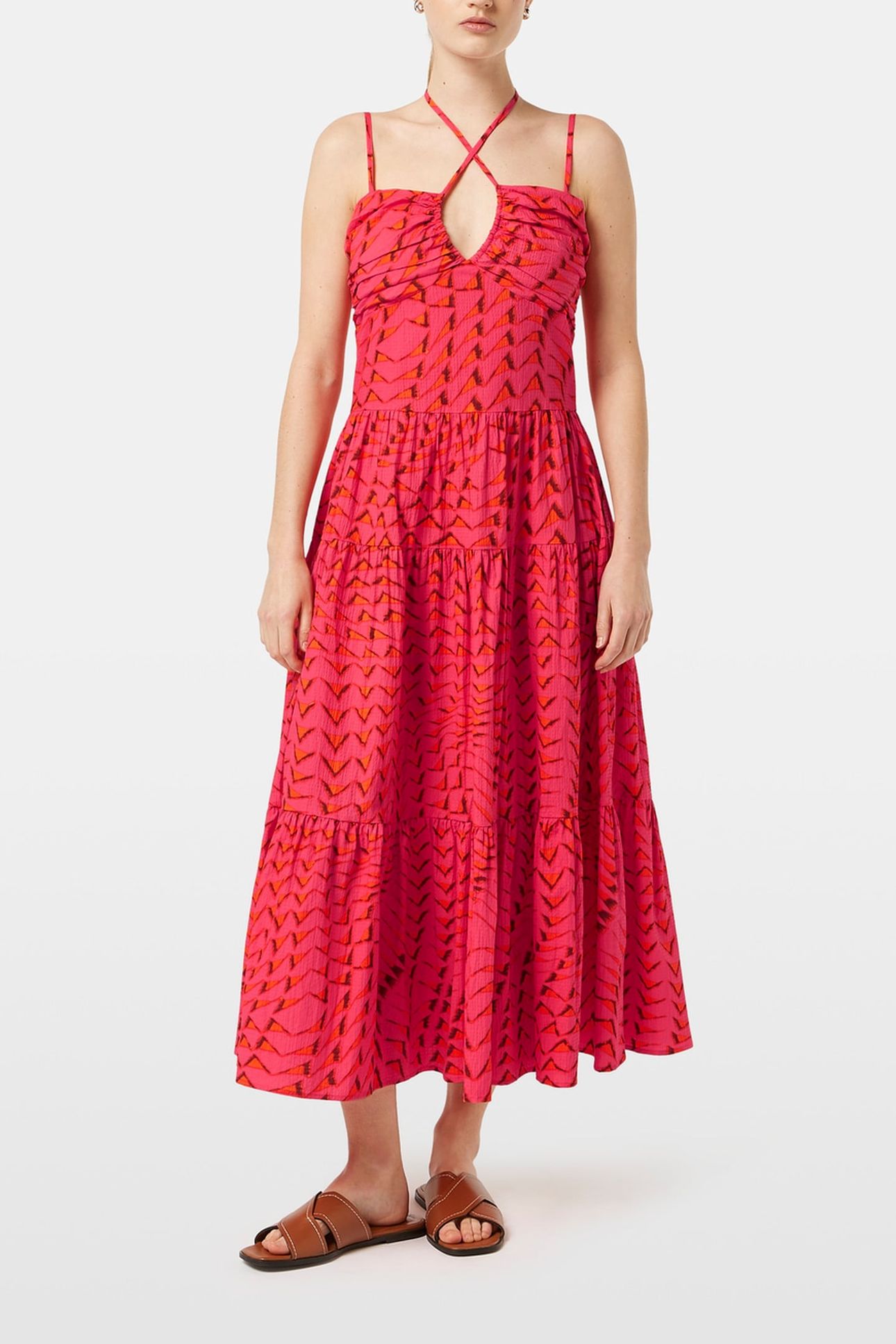 COTTON SEERSUCKER MIDI DRESS HOUSE OF MIRRORS PINK 1