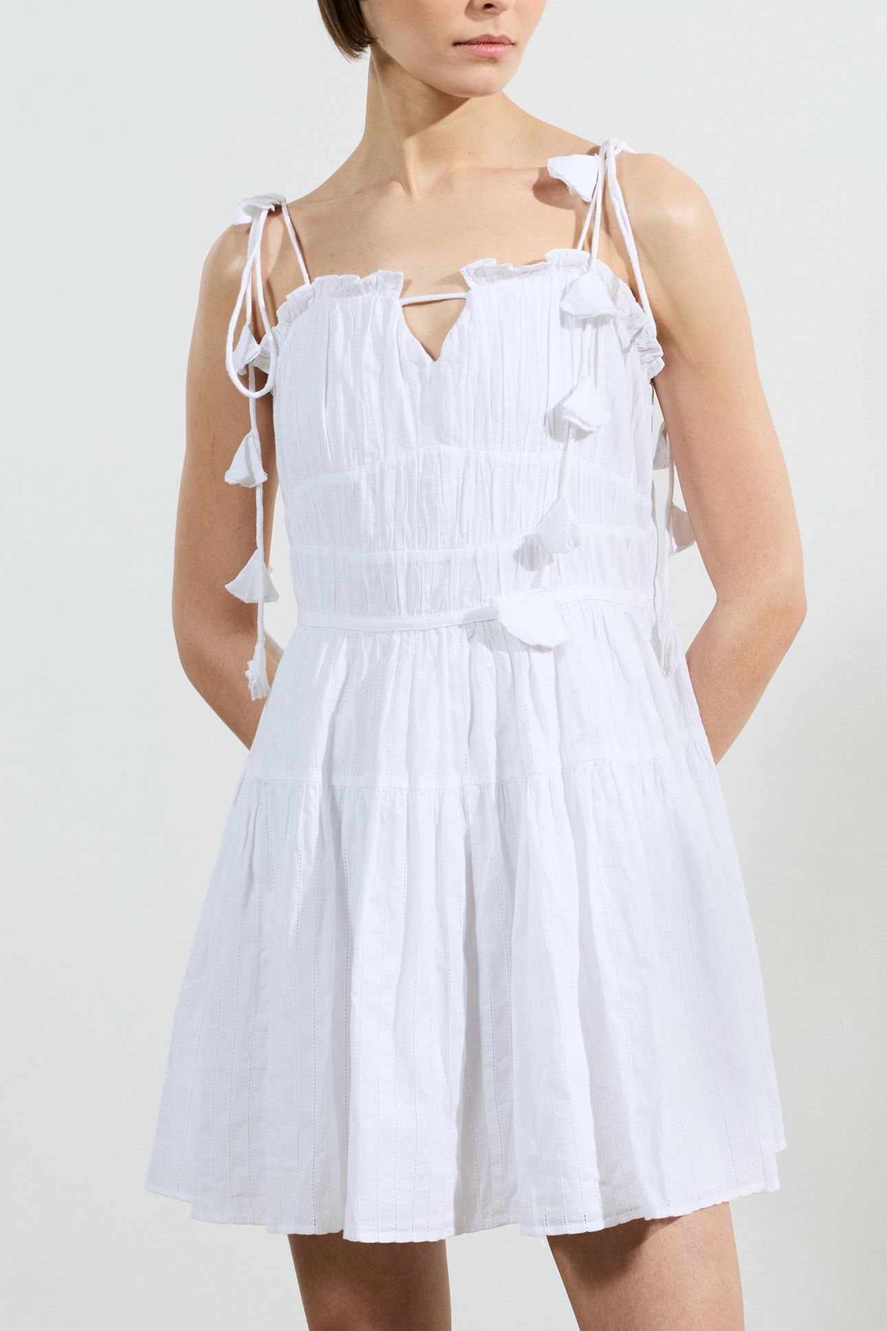 AMRA COTTON GATHERED MIDI DRES LINEN WHITE 2