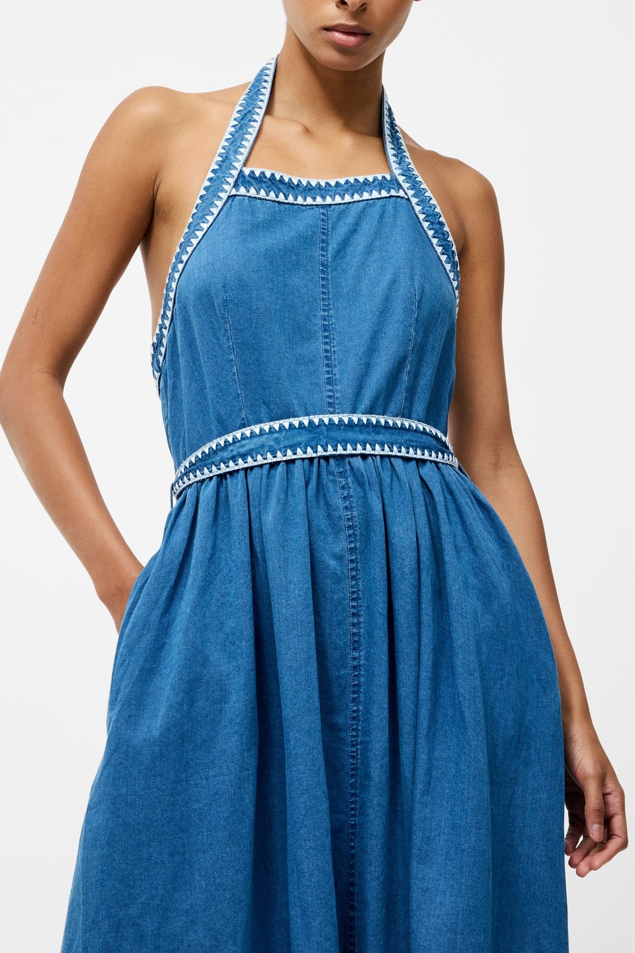 ZAVES CHAMBRAY HALTER NECK DRS VINTAGE BLUE 1