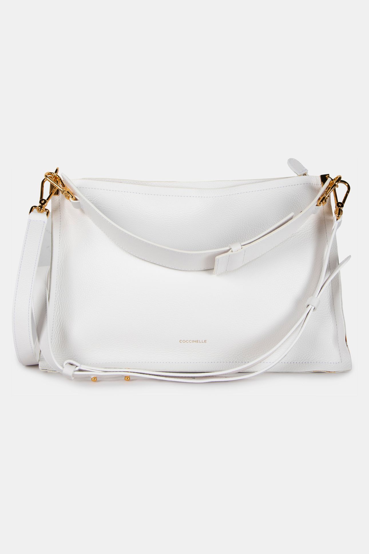 LEATHER SHOULDER BAG WITH STRAP IN WHITE 2