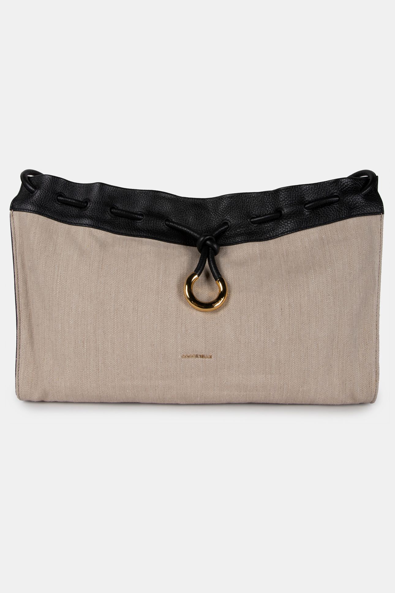 LEATHER LARGE SHOULDER BAG IN BEIGE AND BLACK 2