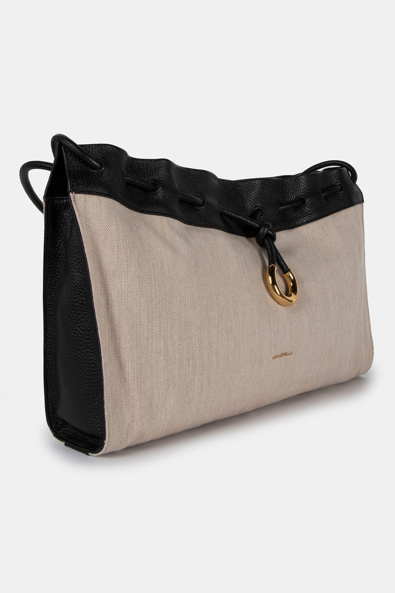 LEATHER LARGE SHOULDER BAG IN BEIGE AND BLACK 3