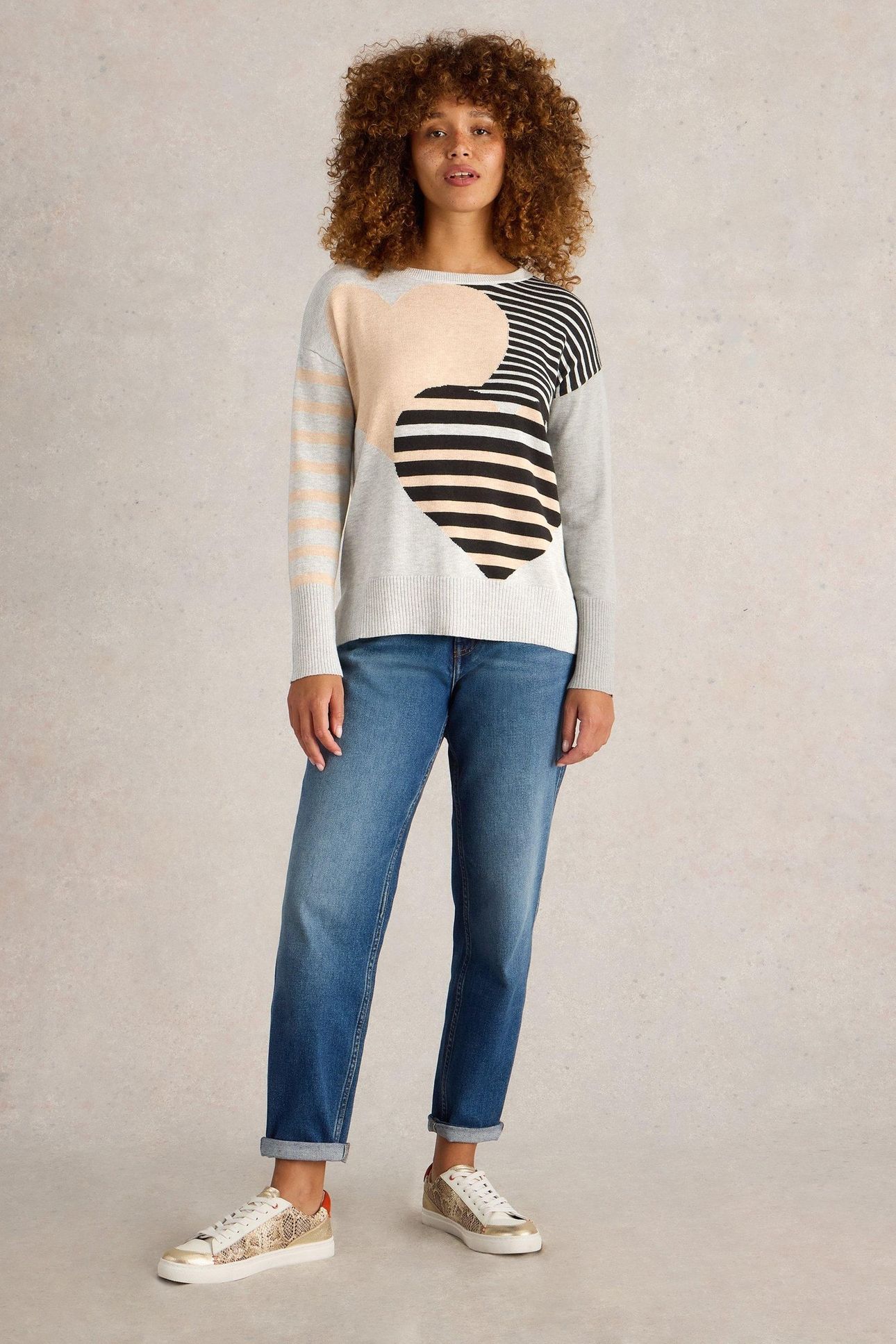 OLIVE STRIPE HEART JUMPER NATURAL MULTI 2