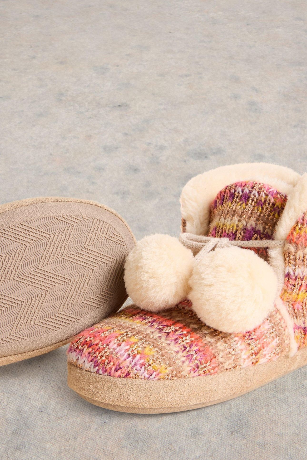 KNITTED BOOTIE SLIPPER NATURAL MULTI 3