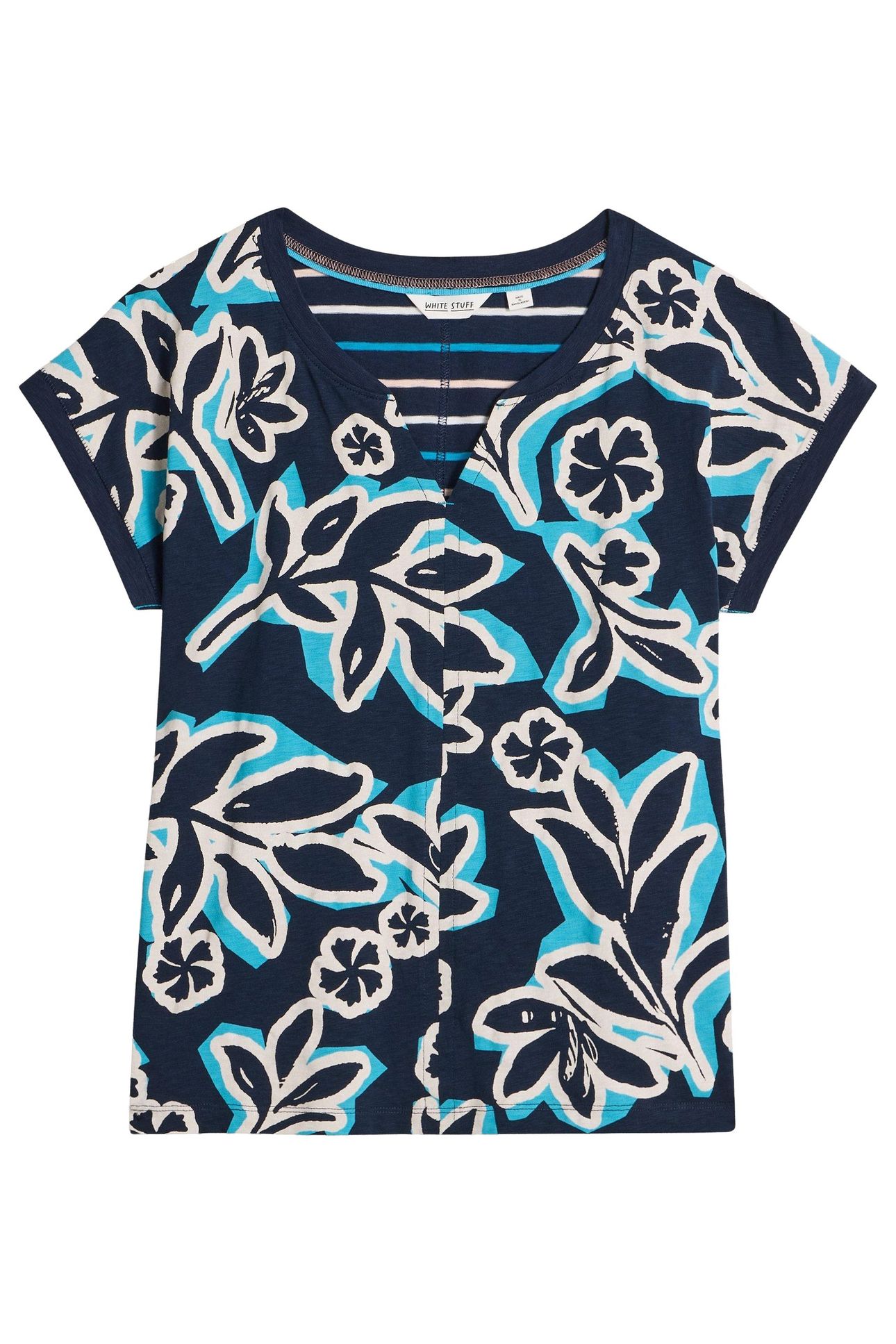 NELLY NOTCH NECK TEE NAVY PRINT 4