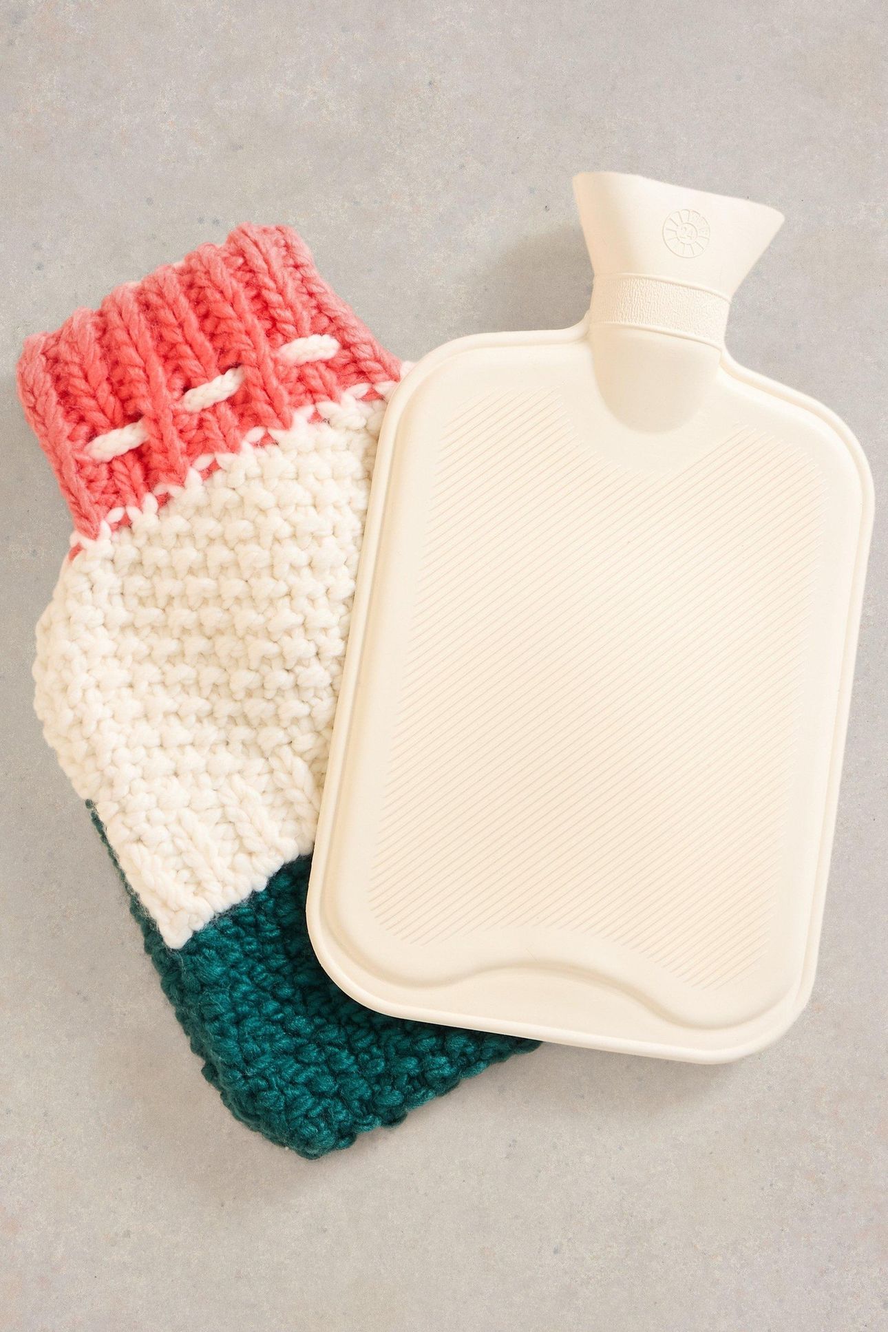 KNITTED HOT WATER BOTTLE WHITE MULTI 1