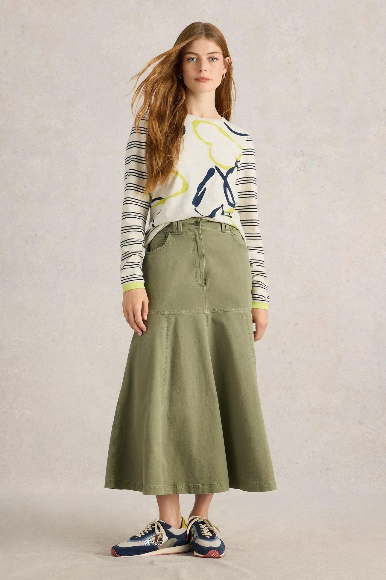 QUINN MIDI SKIRT KHAKI GREEN 3