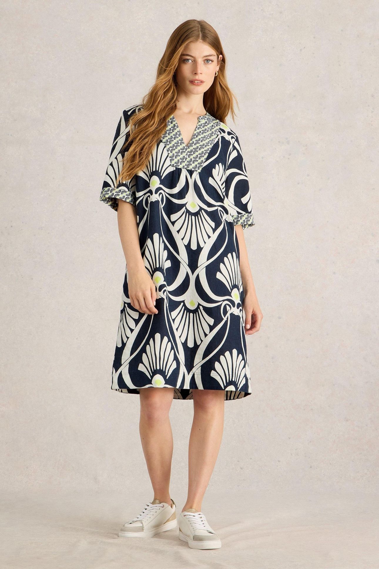 ASH LINEN DRESS NAVY PRINT 2