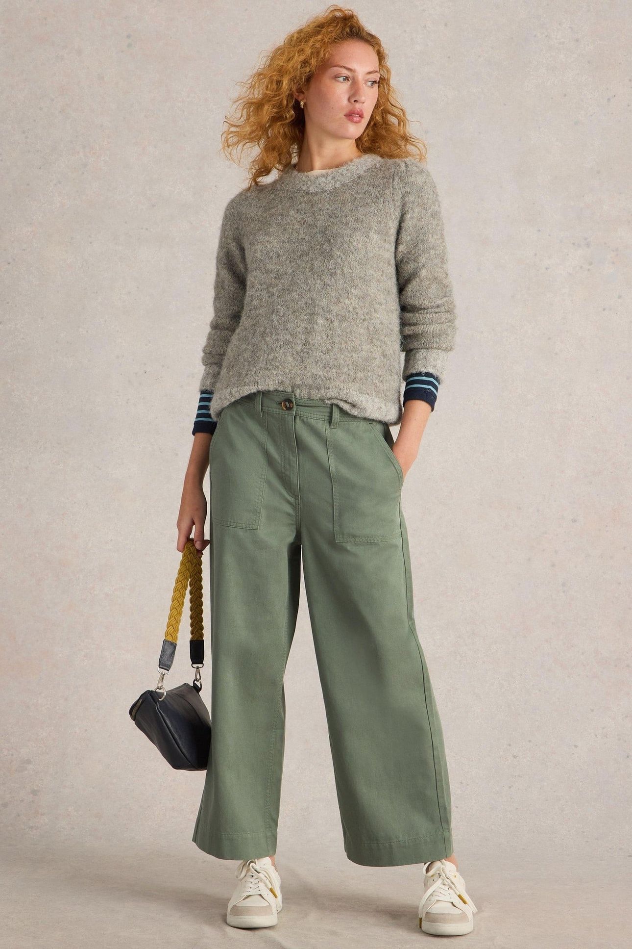 ROMY WIDE LEG CROPPED TROUSER DUSTY GREEN 1