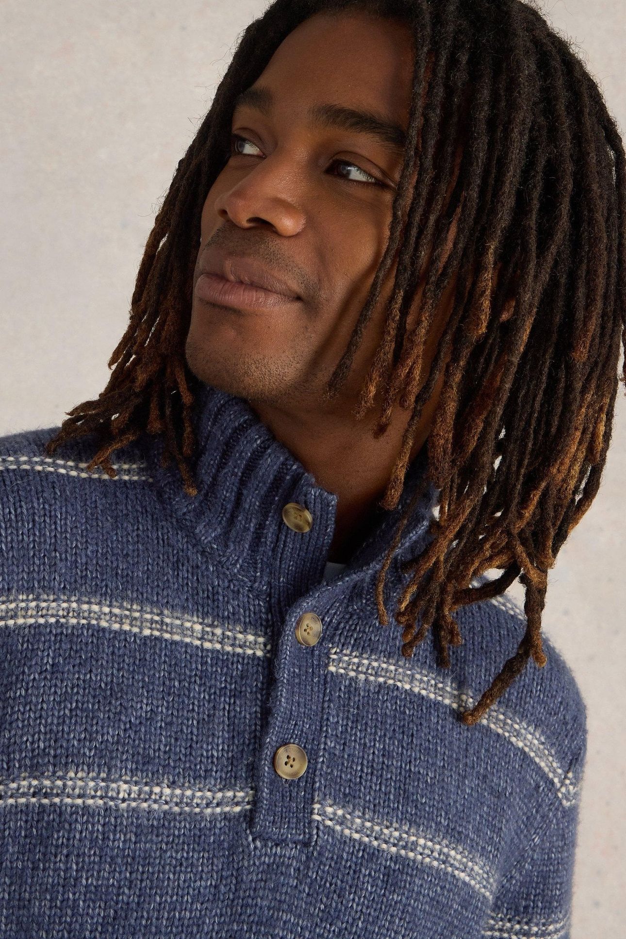 BRETON STRIPE BUTTON NECK NAVY MULTI 6