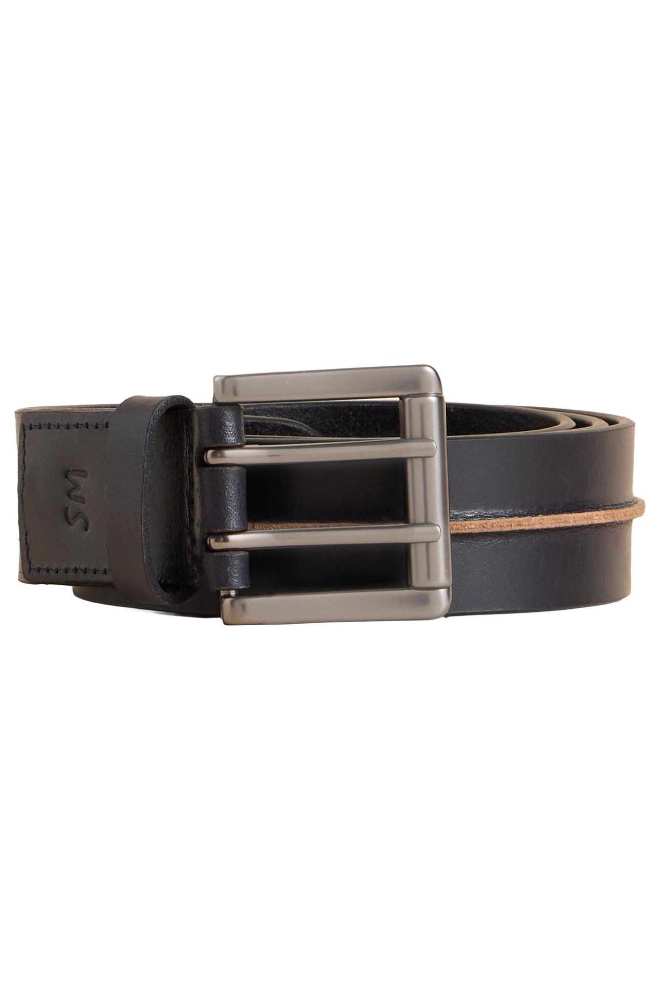 RAW SEAM LEATHER BELT DARK NAVY 2