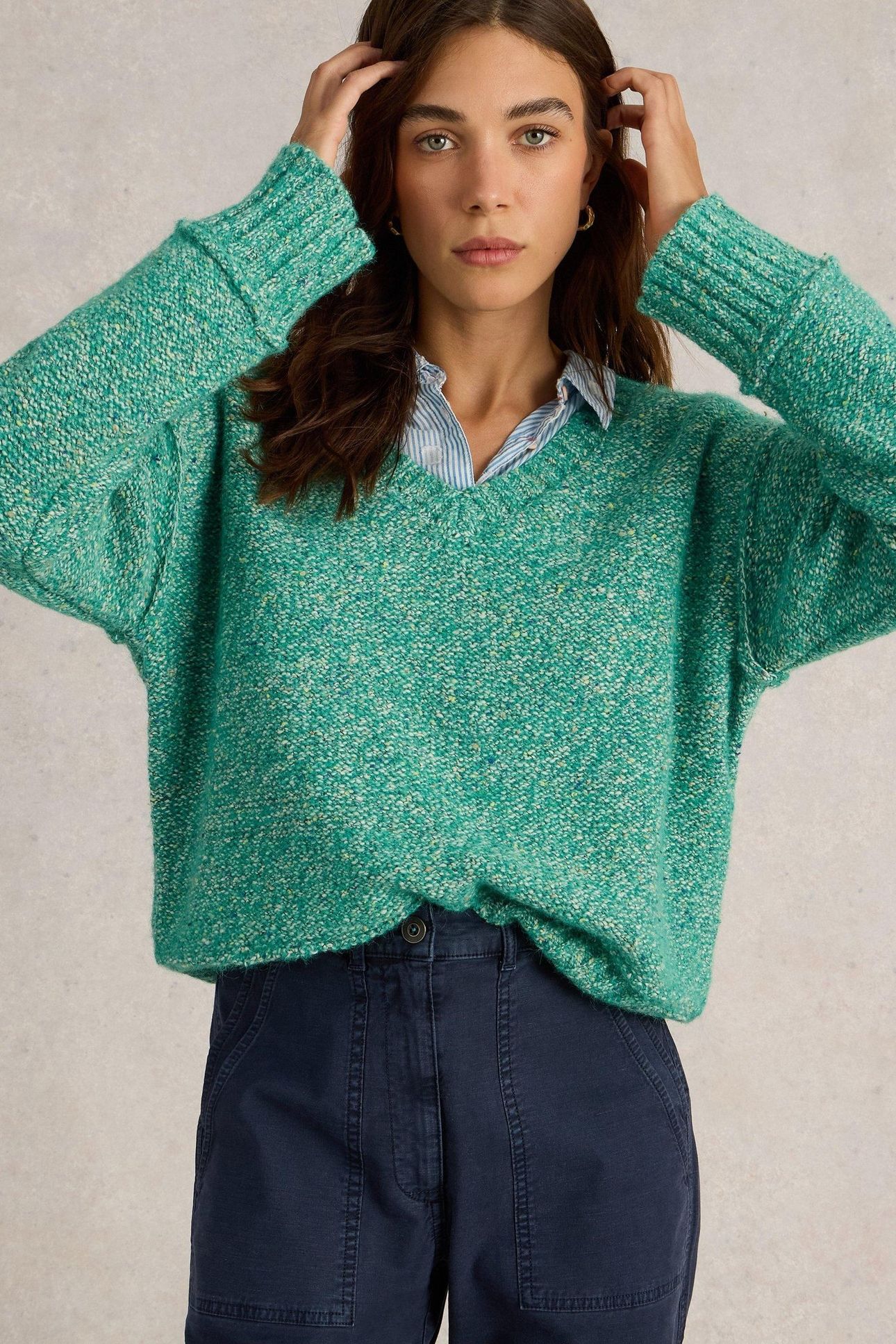 TAMMY TEXTURED V NECK BRIGHT GREEN 1