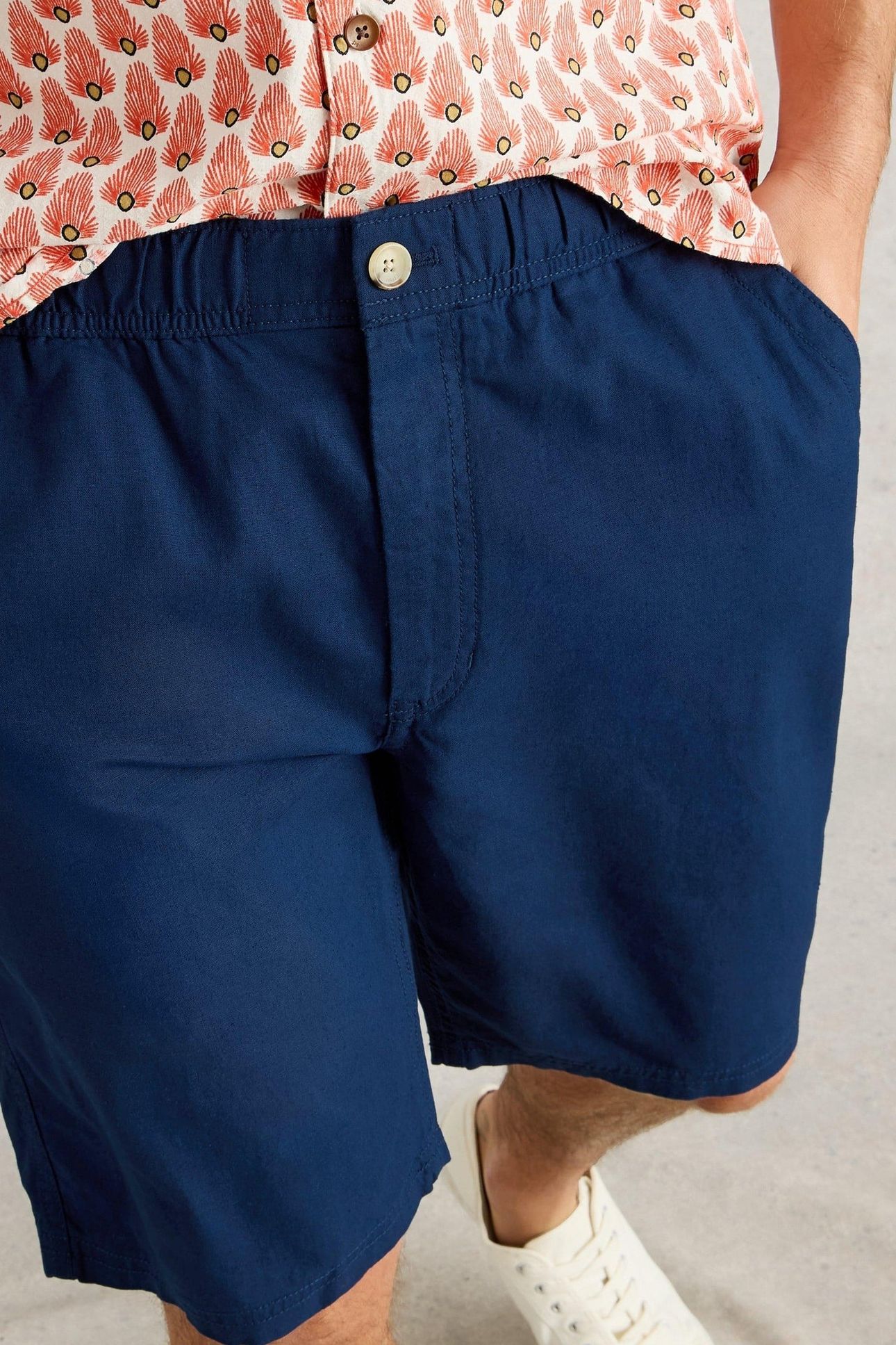 DRAWSTRING LINEN BLEND SHORT DARK NAVY 5