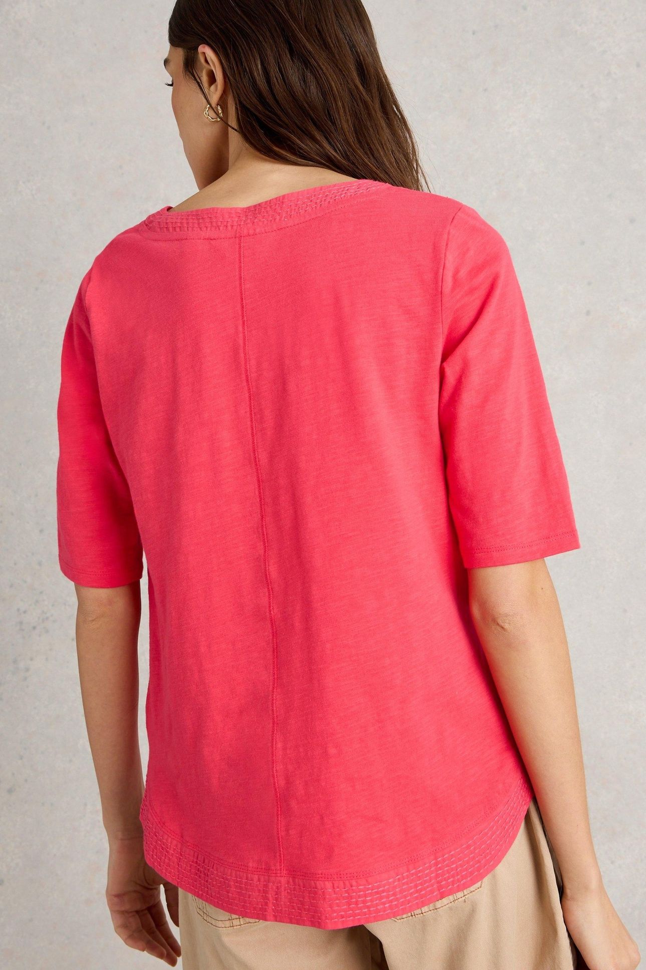 WEAVER NOTCH NECK TOP BRIGHT PINK 3