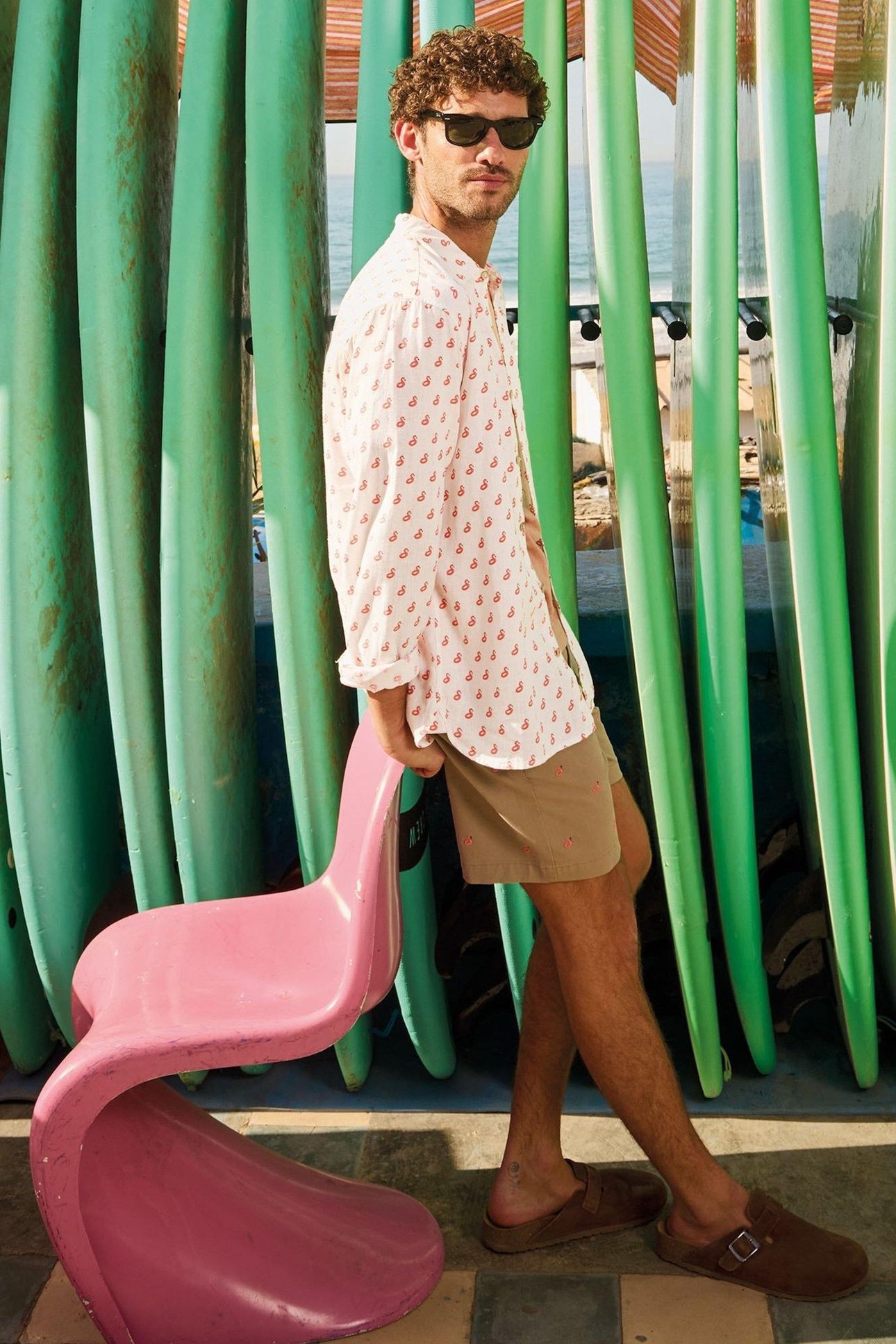 FLAMINGO PRINT LINEN SHIRT WHITE PRINT 7