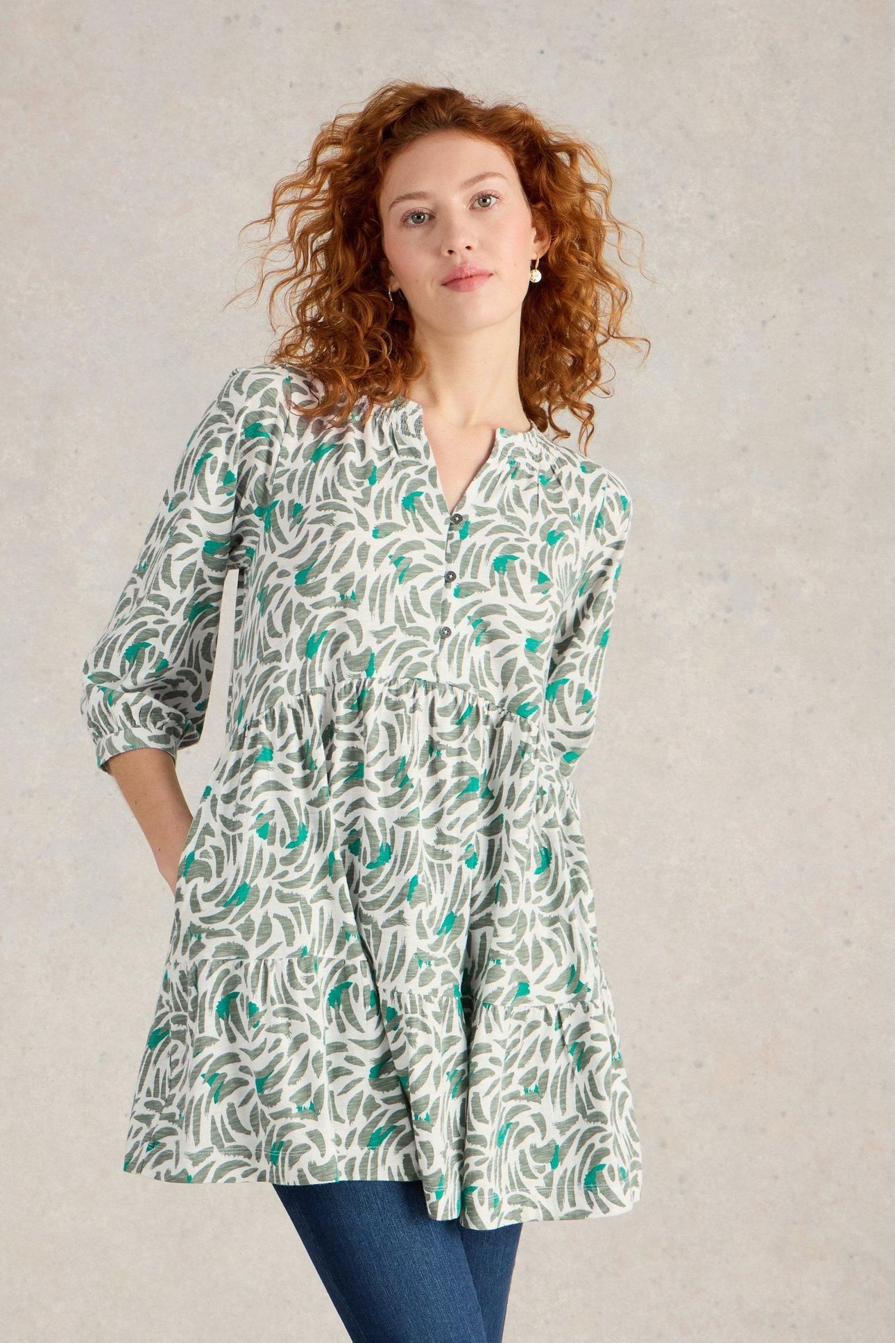 MARLIE BUTTON TUNIC GREEN PRINT 1