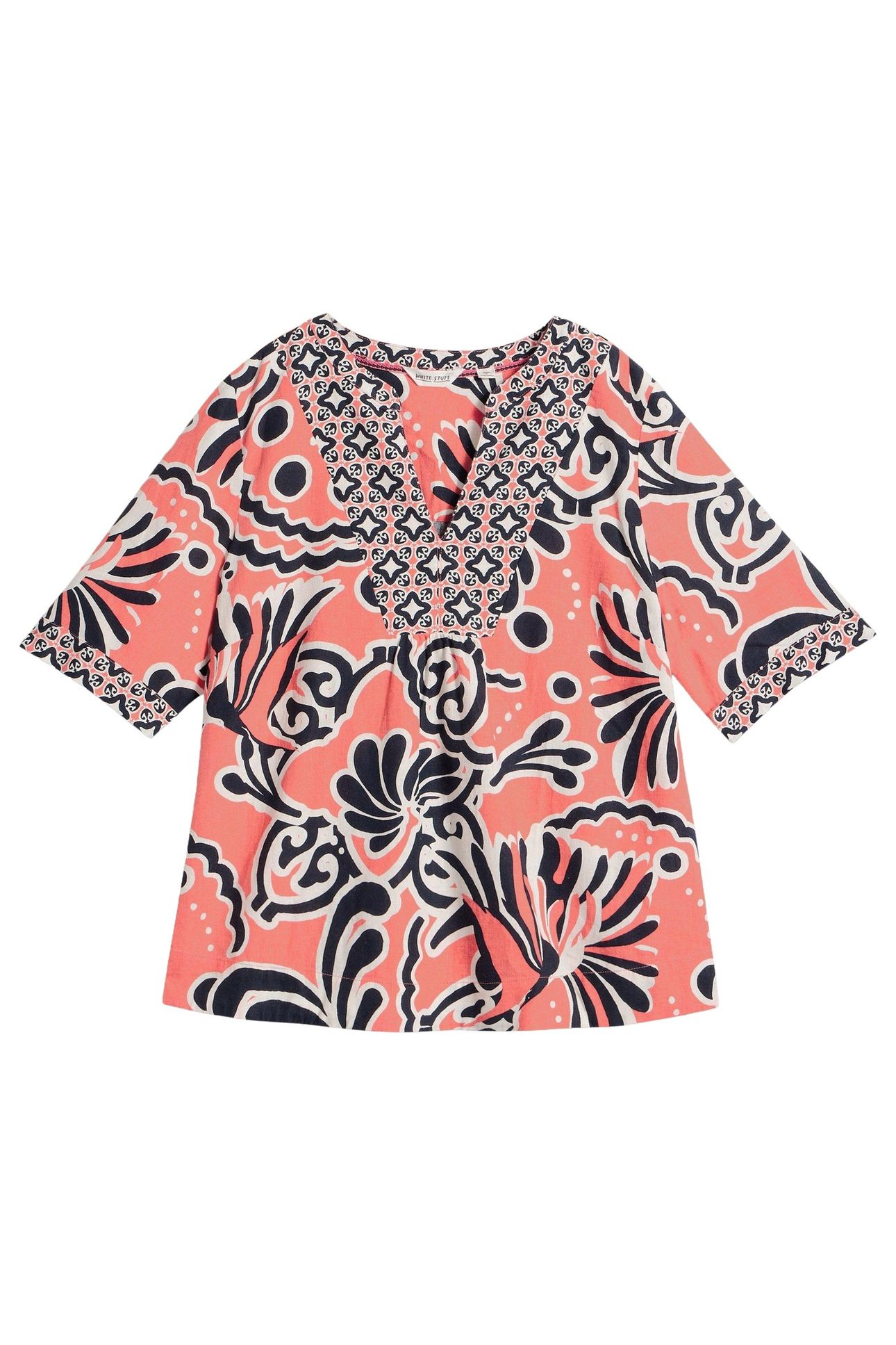 ASH LINEN BLEND TOP CORAL PRINT 4
