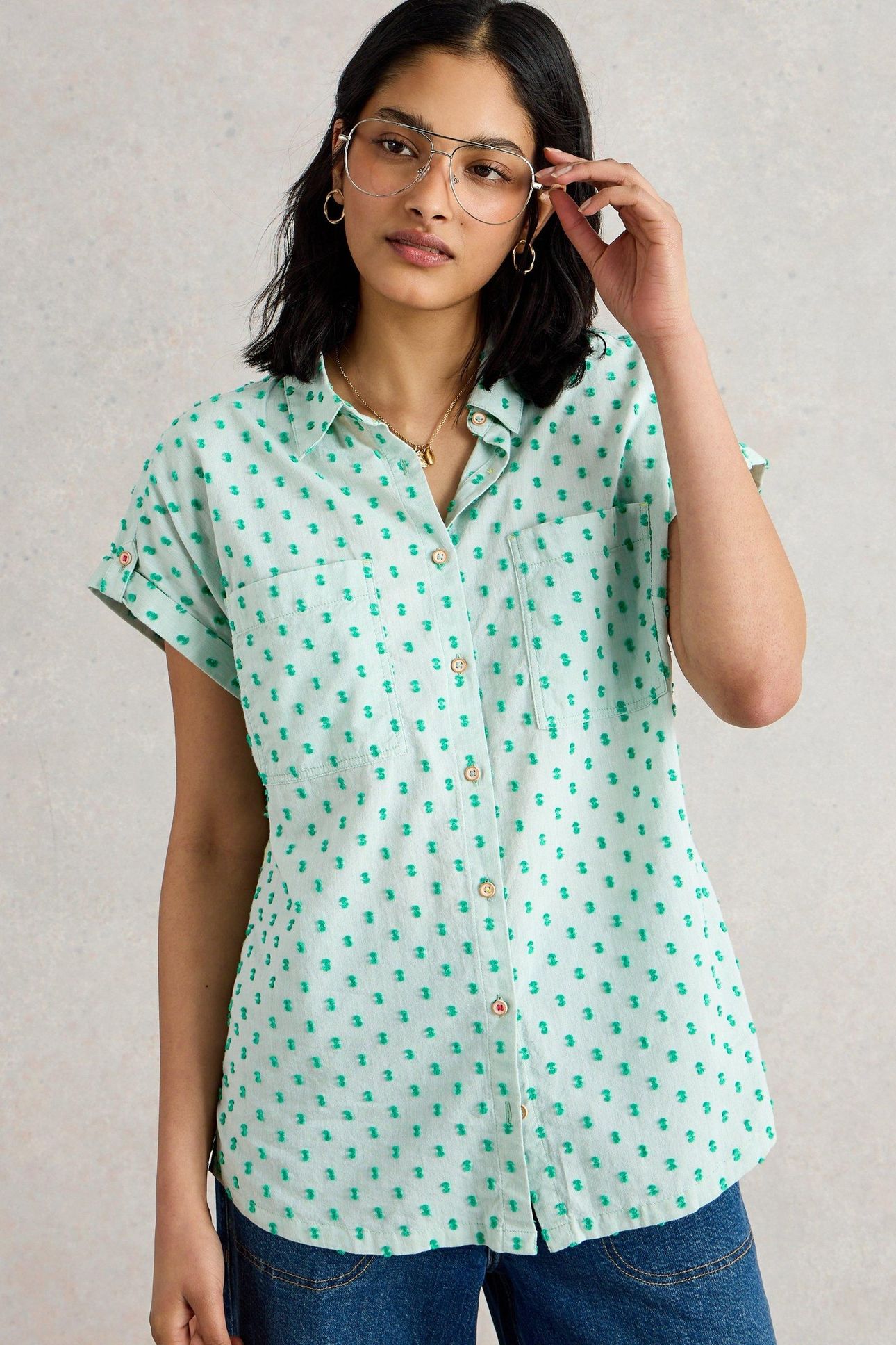 ELLIE ORGANIC COTTON SHIRT GREEN MULTI 1
