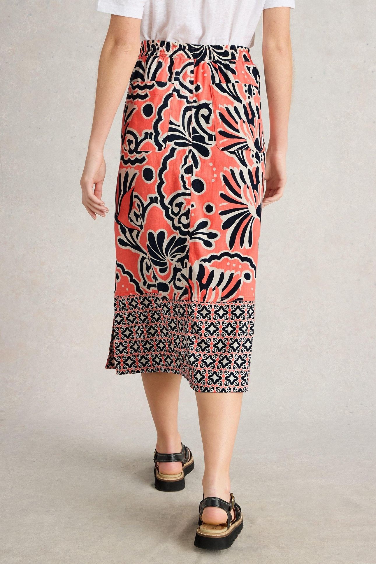 ELLE LINEN BLEND SKIRT CORAL PRINT 3