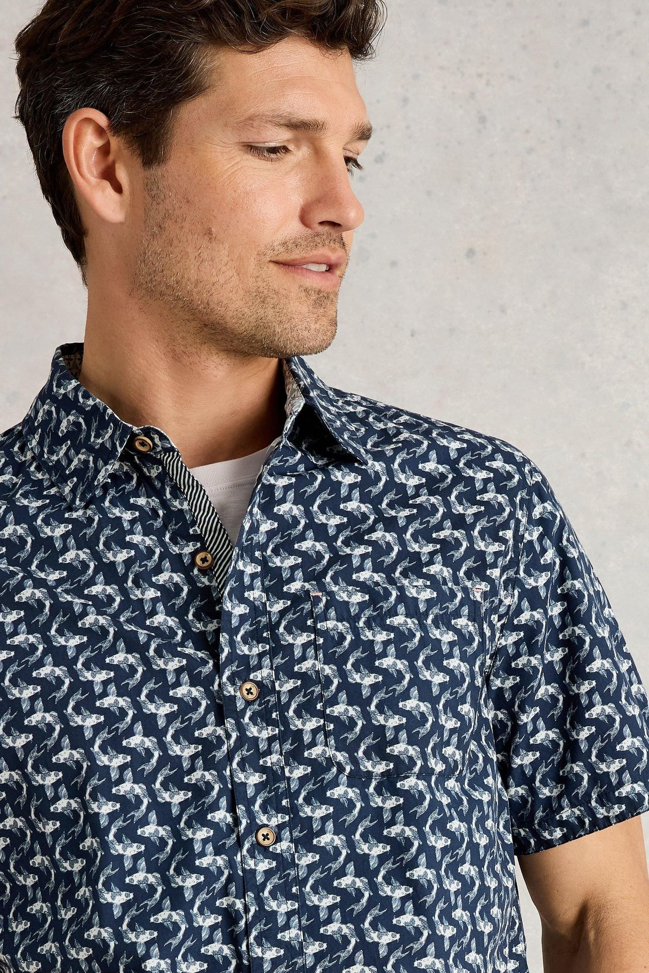 FINSBURY KOI PRINTED SHIRT NAVY PRINT 6