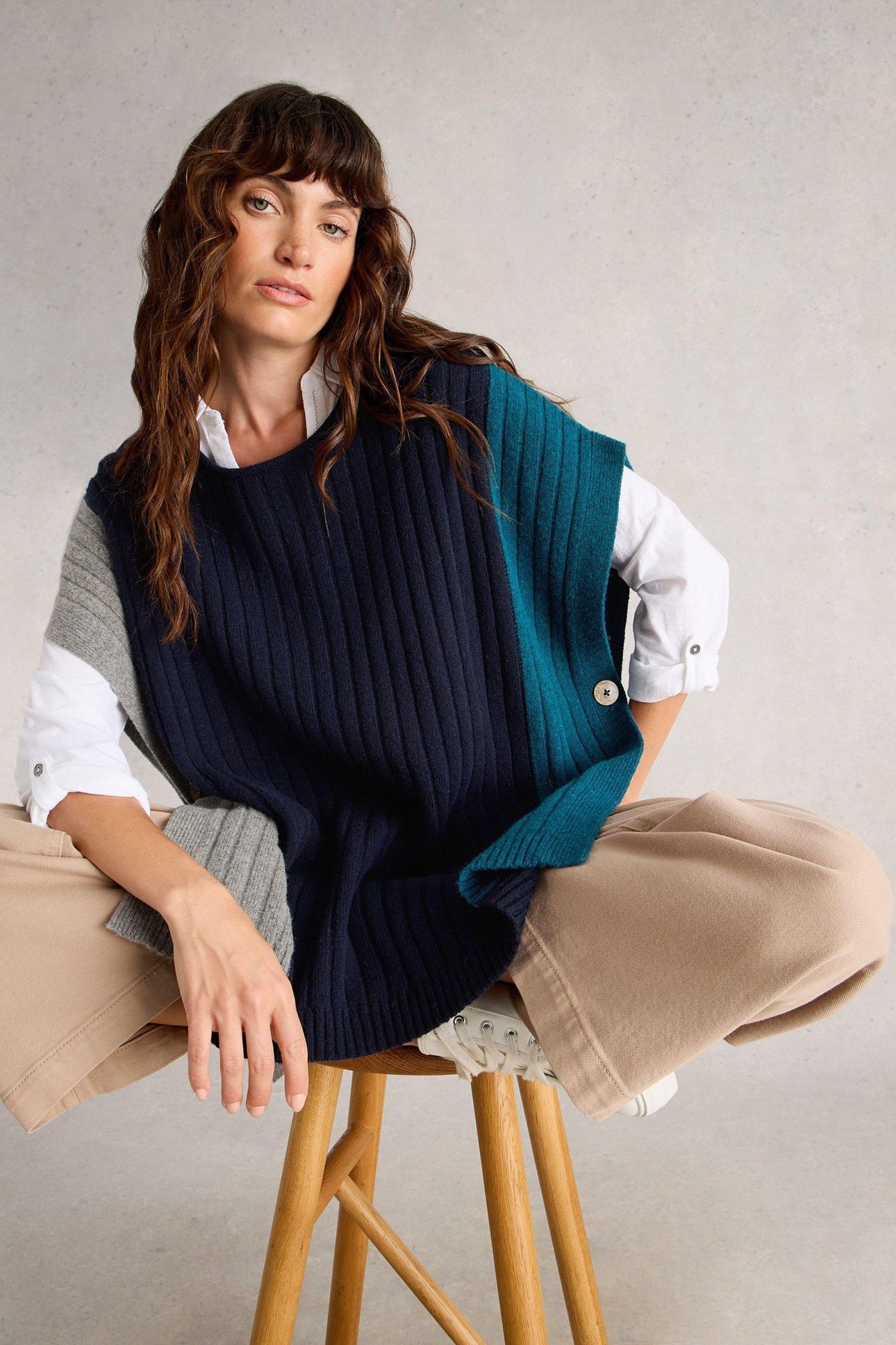 AVA KNITTED PONCHO NAVY MULTI 6