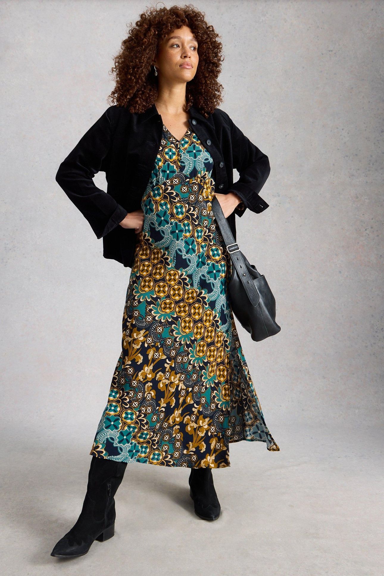 HOPE BIAS CUT DRESS NAVY MULTI 1