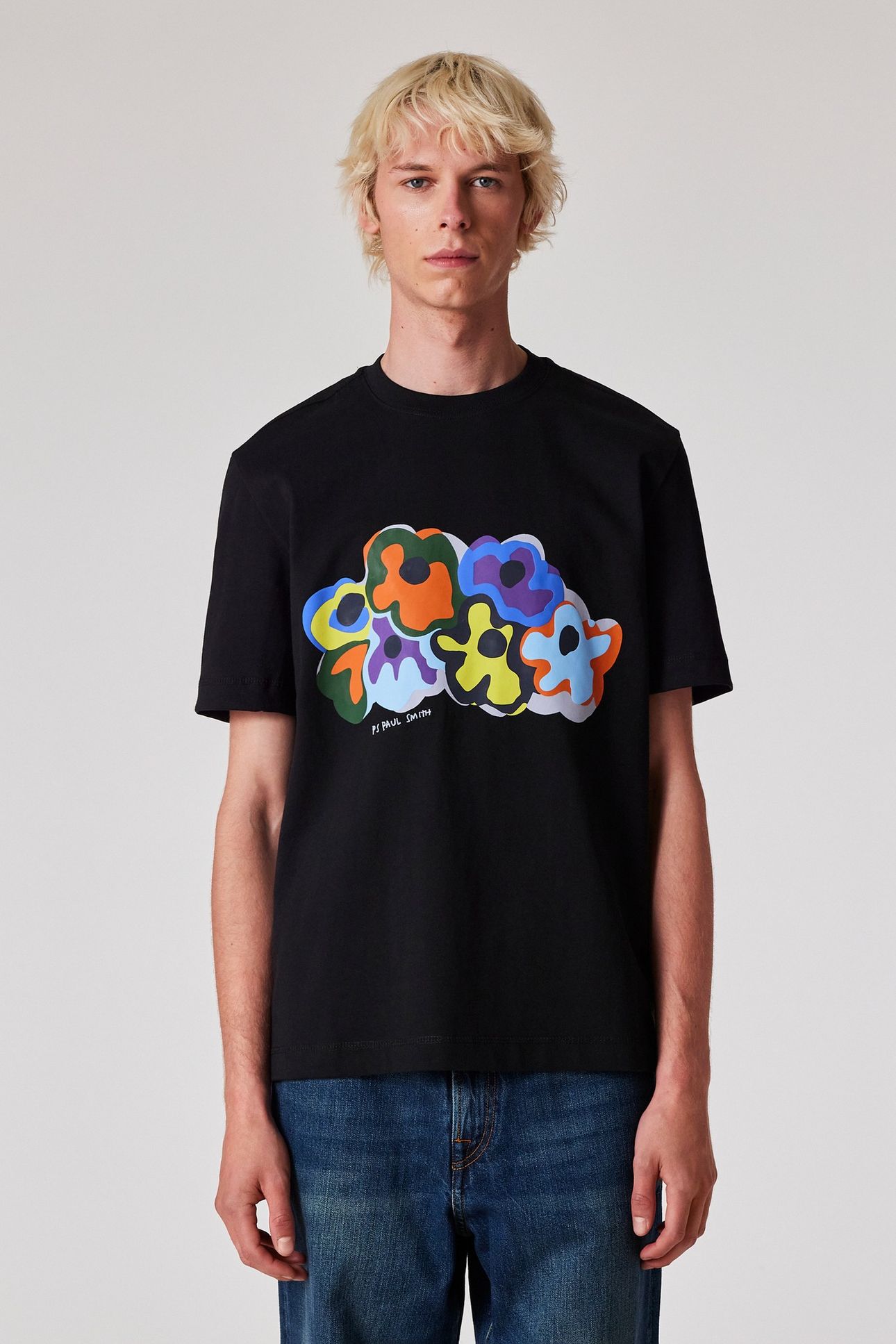MENS REG FIT SS TSHIRT FLORAL MOTIF BLACK 1