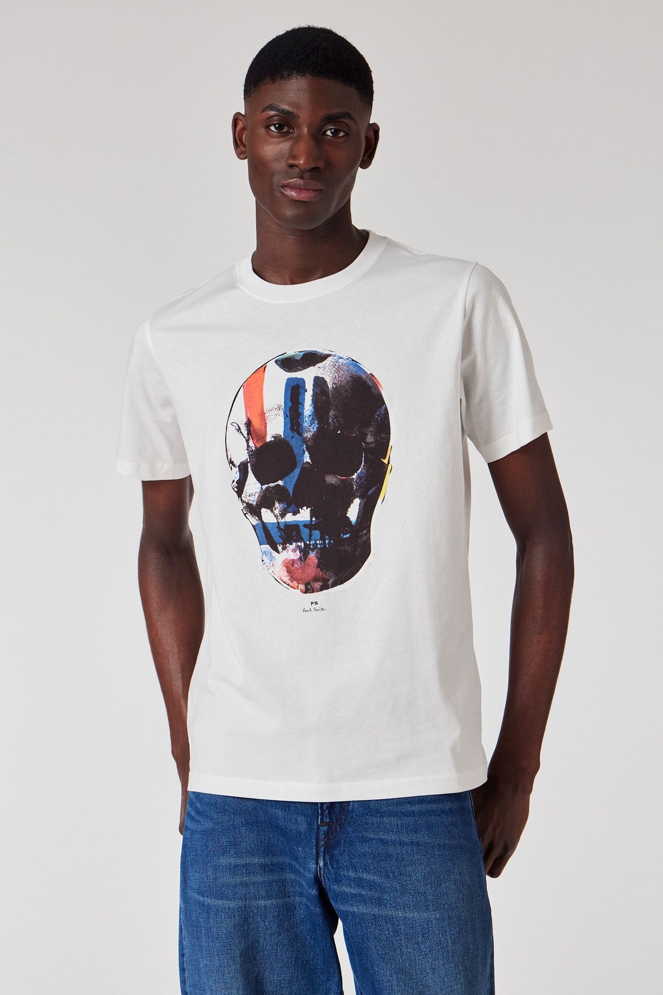 MENS REG FIT SS T SHIRT SKULL RED BLUE WHITE 1