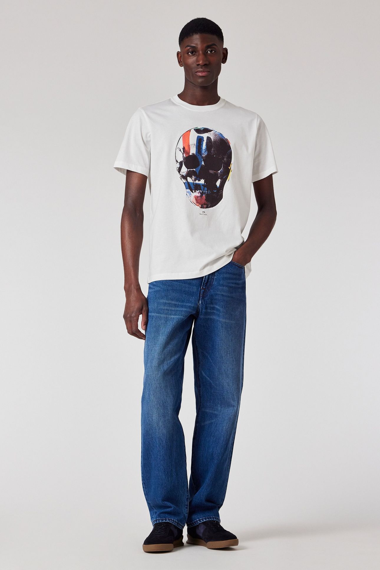 MENS REG FIT SS T SHIRT SKULL RED BLUE WHITE 3