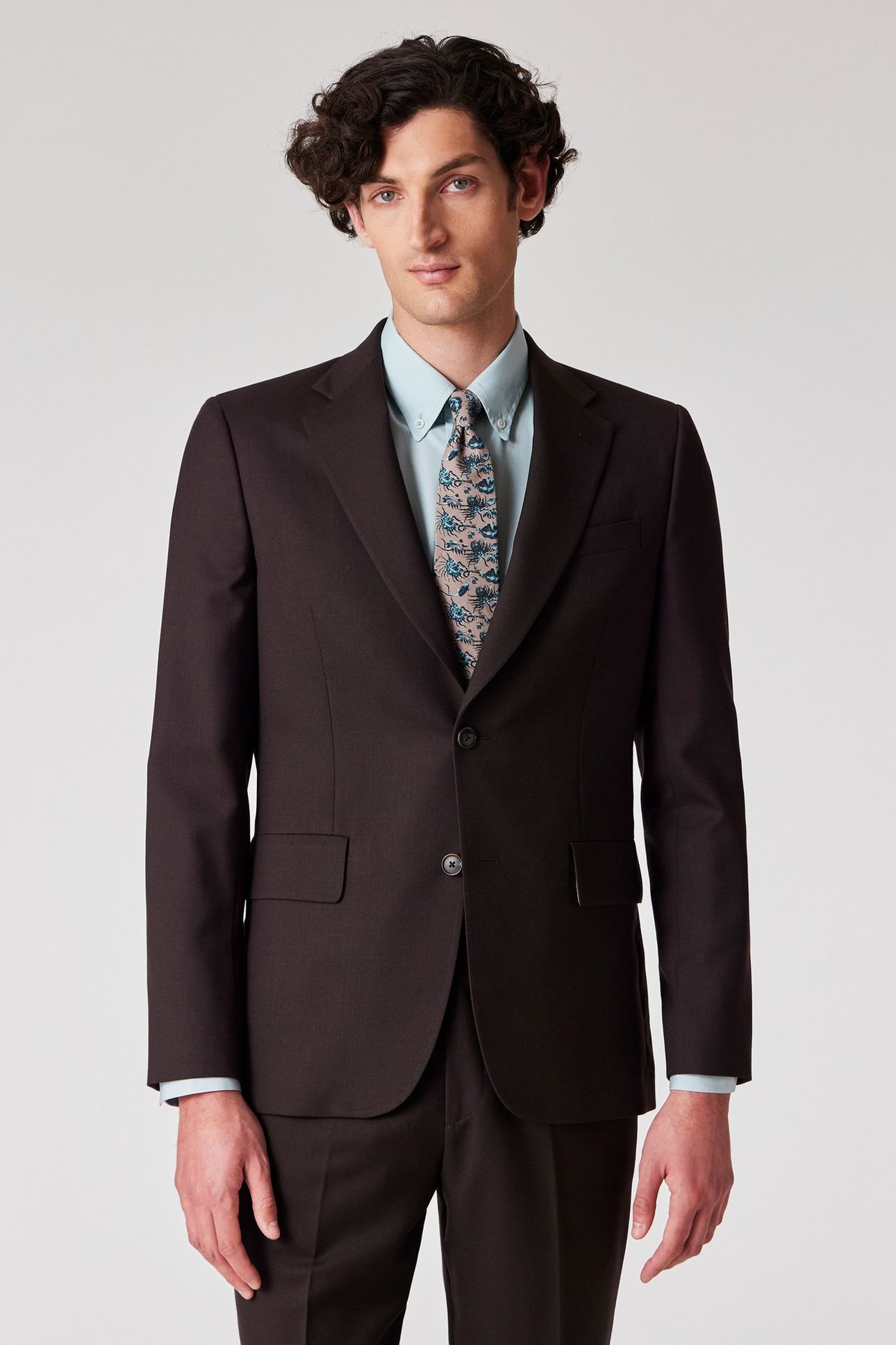 MENS TAILORED FIT 2 BUTTON SUIT DARK BROWN 2