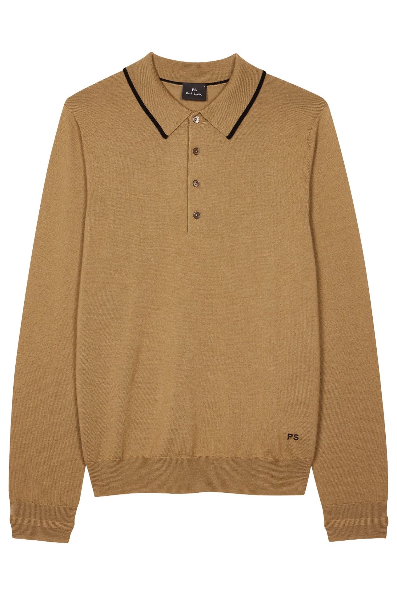 MENS SWEATER LS POLO CAMEL 3