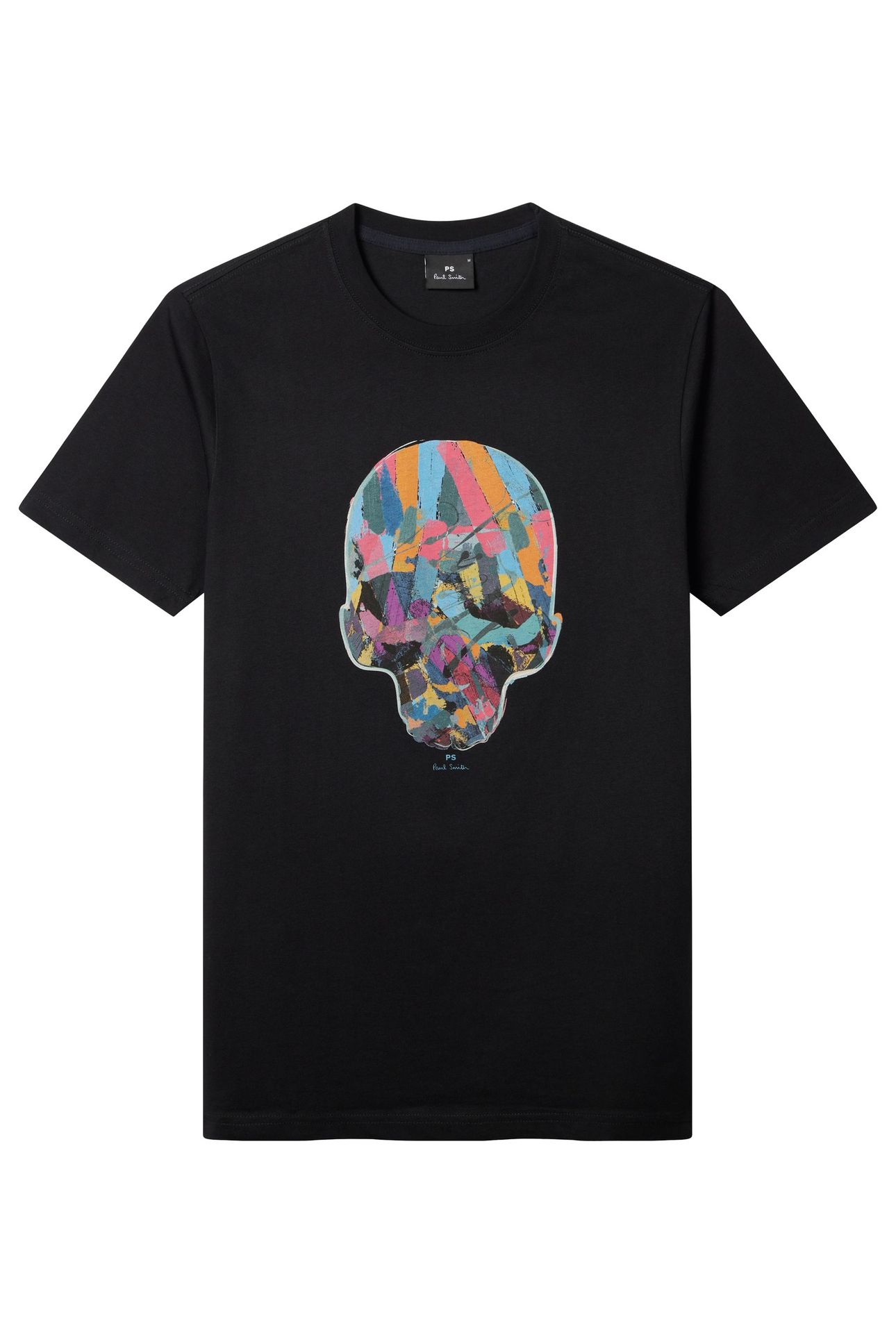 MENS SLIM FIT SS T SHIRT MULTI COL SKULL BLACK 1