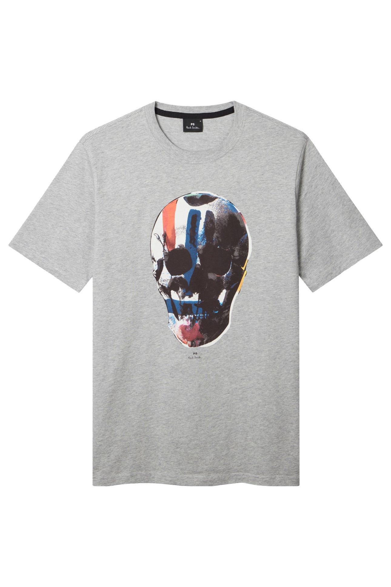 MENS REG FIT SS T SHIRT SKULL RED BLUE GREY MELANGE 1