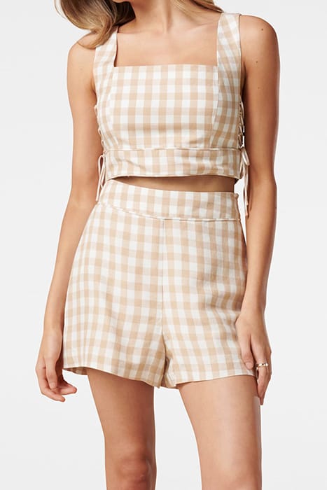 ELLE GINGHAM CROP CO-ORD LACE TOP CUBAN SAND/ PORCELAIN 2