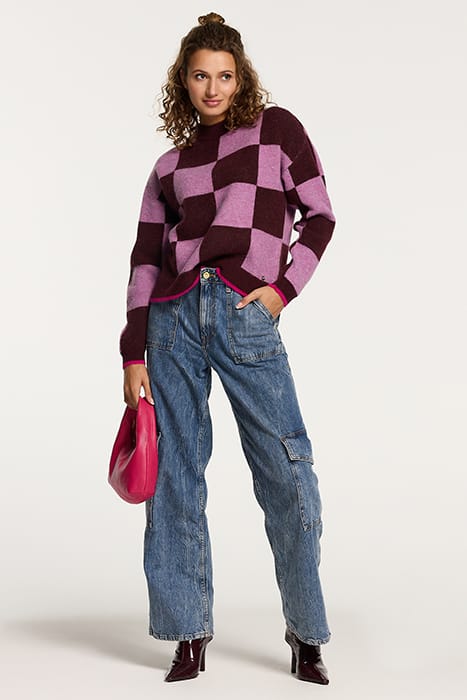 LADIES HELSINKI CHECK SWEATER WINE PURPLE 3