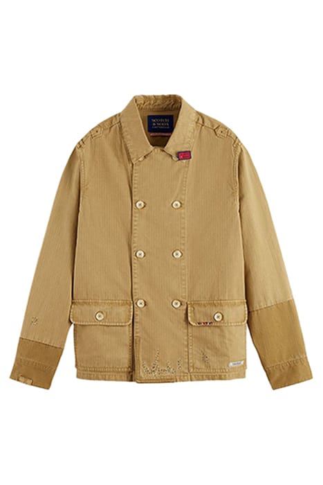 WASHED HERRINGBONE DOUBLE BREASTED DENIM WORKWEAR JACKET SAN 1