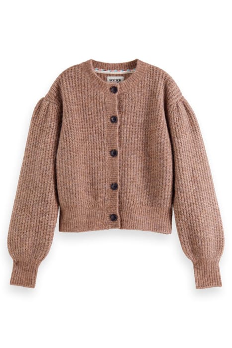 KNITTED CREWNECK CARDIGAN WITH PUFFED SLEEVES VELVET BLUSH M 1