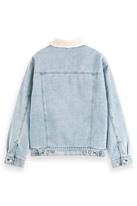 TEDDY LINED WASHED DENIM TRUCKER JACKET INDIGO 2