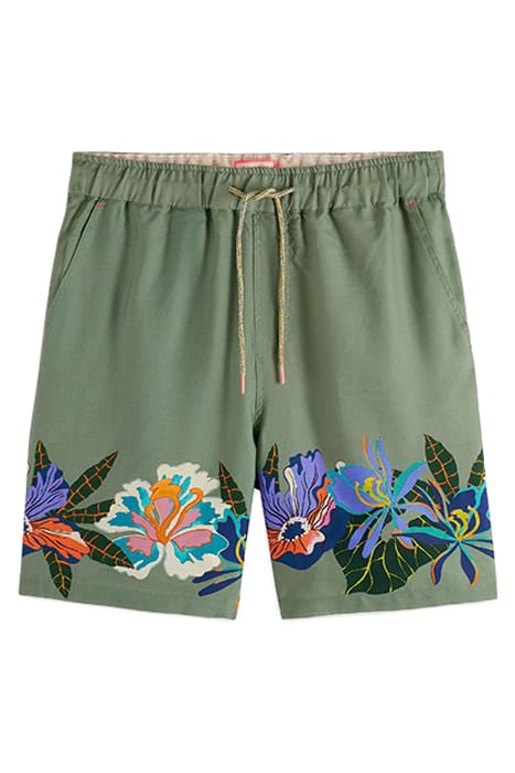SEASONAL- SHORT IN TENCEL WITH PLACEMENT FLOWER PRINT GREEN 1