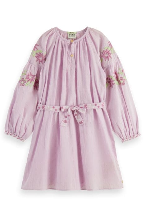 LONG-SLEEVED LIGHTWEIGHT FLOWER EMBROIDERY DRESS ORCHID 1
