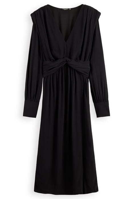 LONG-SLEEVE DRAPED DRESS WITH SLIT DETAIL BLACK 1