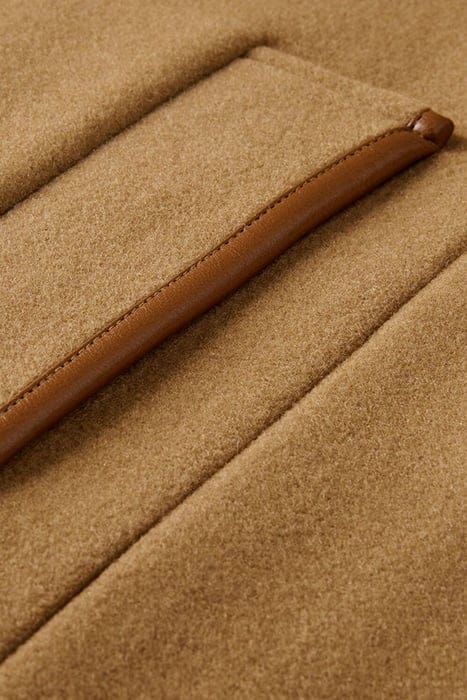 LEATHER TRIMMED DOUBLE-BREASTED WOOL-BLEND COAT SAND 3