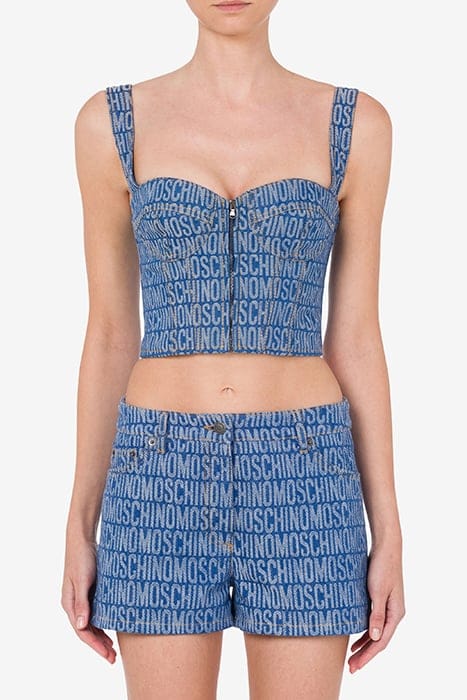 ALLOVER LOGO DENIM CROP TOP BLUE 1