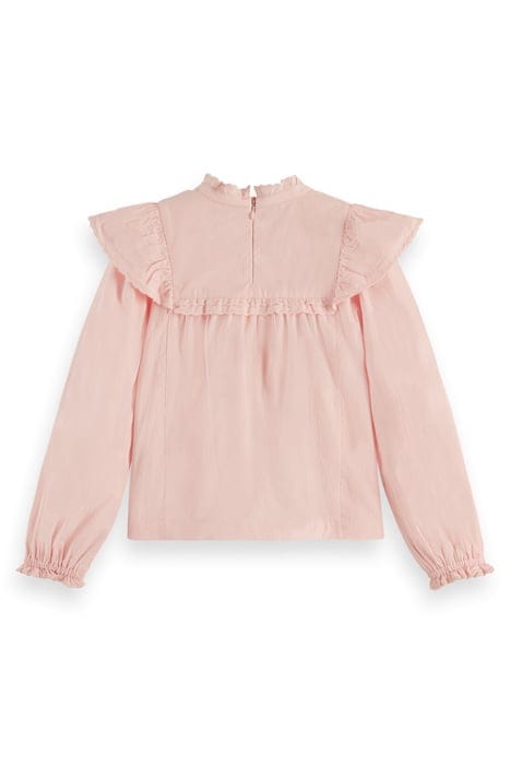 RUFFLE DETAIL LONG-SLEEVED CRISPY COTTON TOP BLUSH 2