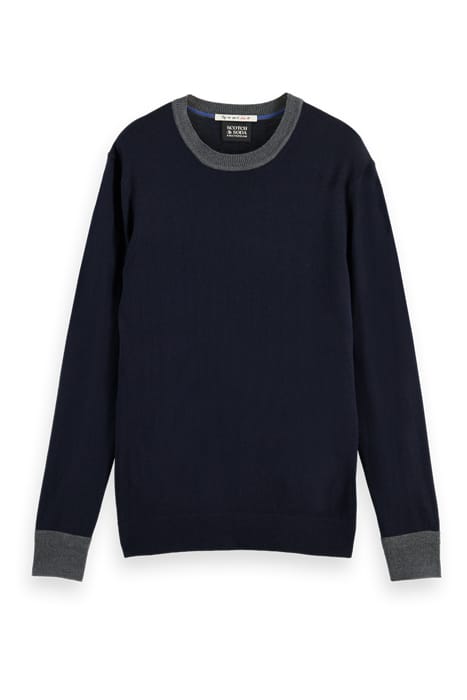 CONTRAST-TRIMMED LIGHTWEIGHT WOOL-BLEND CREWNECK PULLOVER NA 1